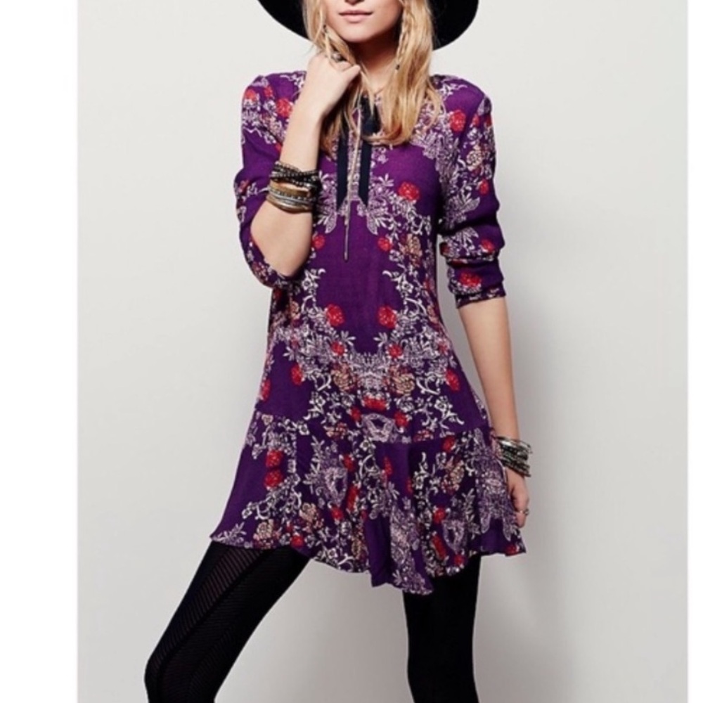 Free People | Smooth Talker Floral Print Tunic Dress In Plumberry
